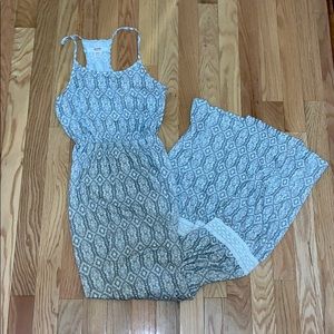 Long gray and white sleeveless dress